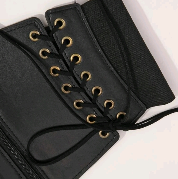 Corset Belt Black Leather Zipper Gothic Biker Cosplay Lolita Lace Up - Picture 2 of 6